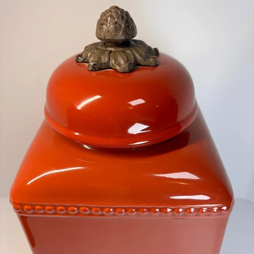 3 Piece Canister GG Collection Tuscan Red Scroll Metal Bases European Charm